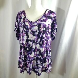Vera Wang Purple Short Sleeve 3X Top High Low